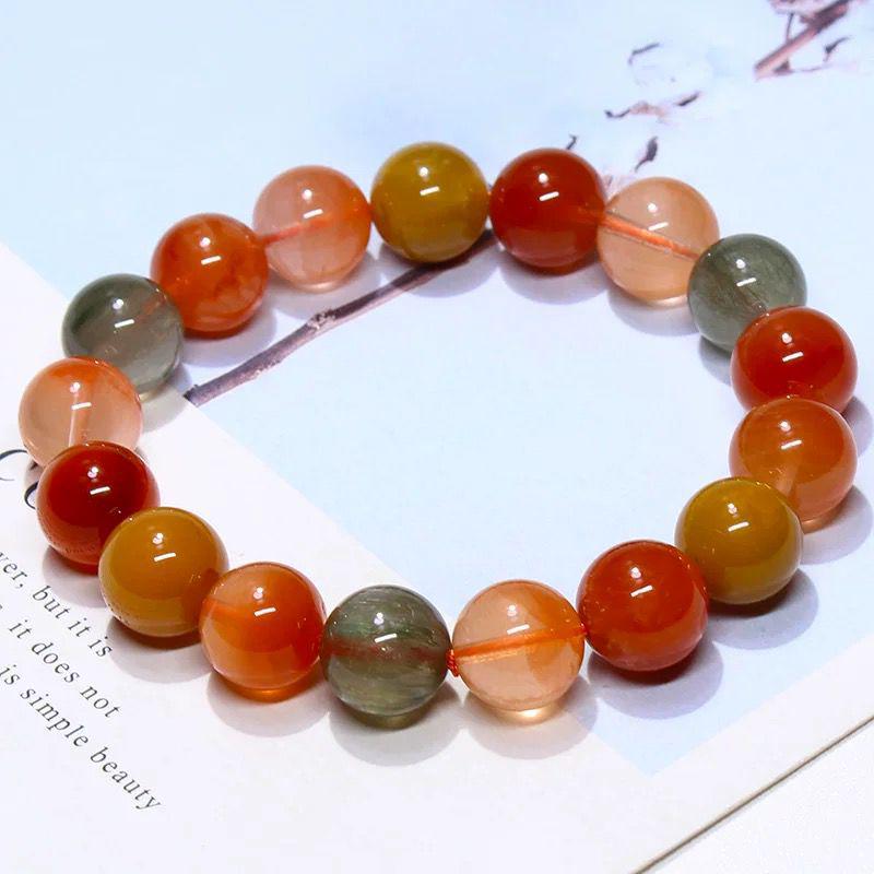 Women's Natural Fulu Shou Multicolor Rutilated Quartz Bracelet with Red, Yellow, and Green Rabbit Hair Crystal