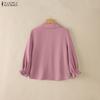 ZANZEA Women Casual Turn Down Collar Solid Color Loose 3/4 Sleeve Blouse