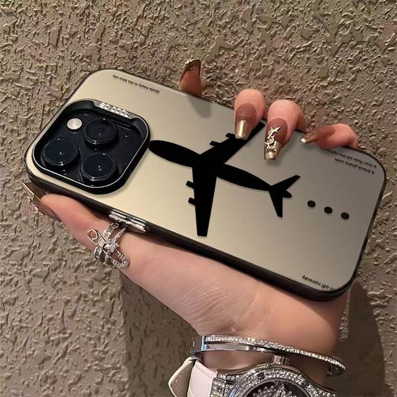 Black Creative Airplane Design Phone Case for Apple iPhone 14, 15 Pro, 16 Pro Max, 17 Pro