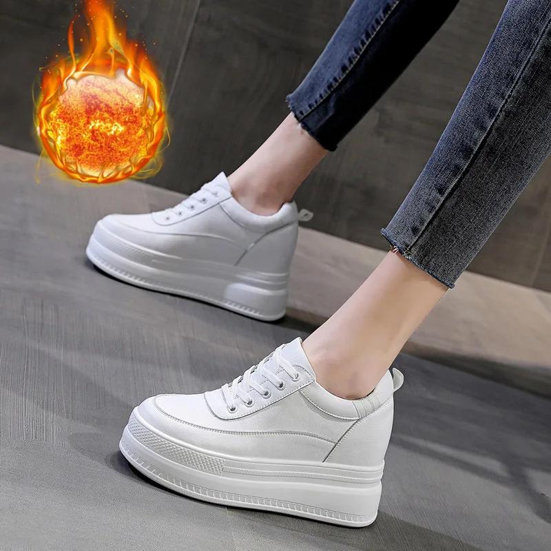 9cm Microfibra Zeppa Scarpe Sneakers Décolleté Bianco Platform Air Mesh Hollow Décolleté Scarpe Donna De Mujer