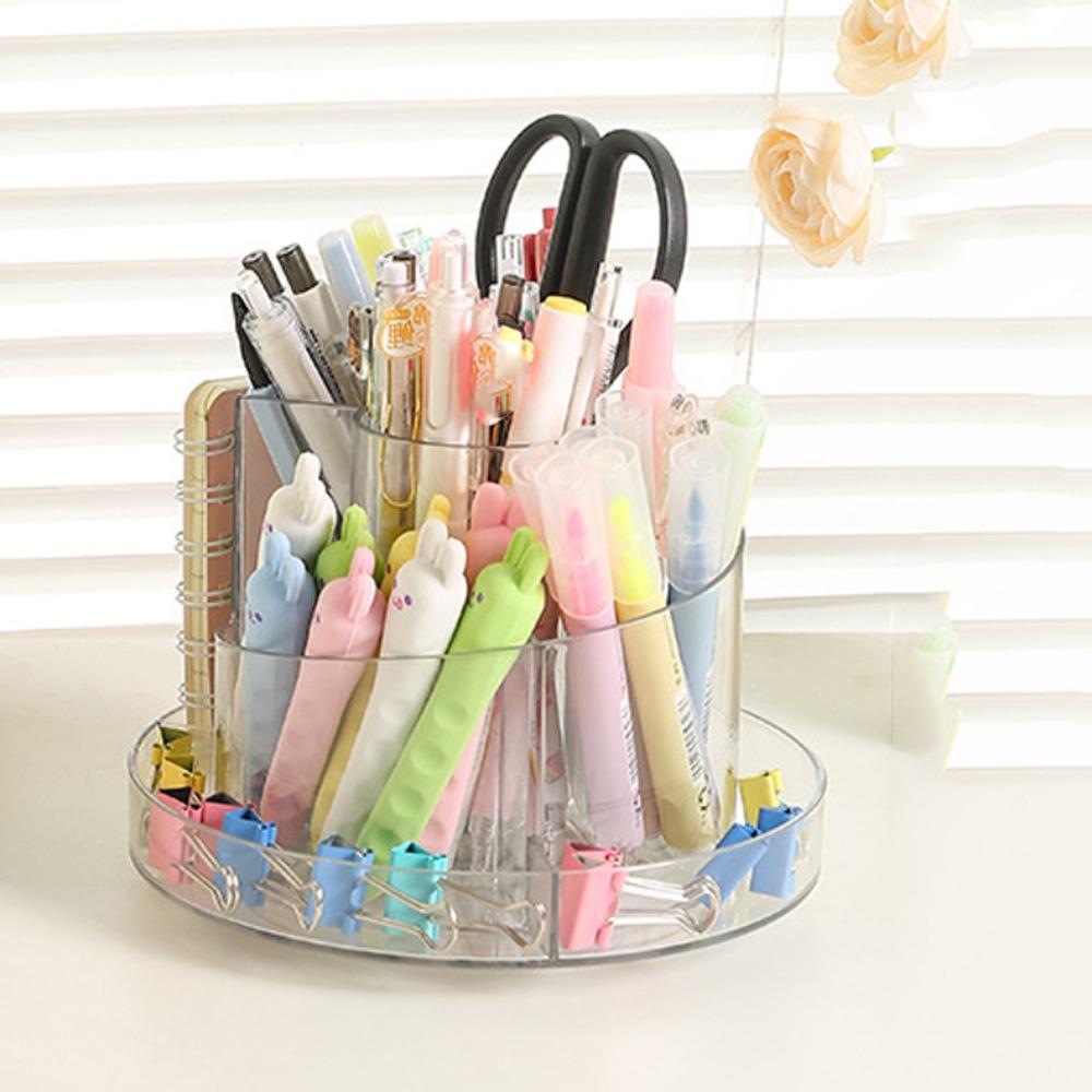 Simple Makeup Brushes Holder 360°Rotating Stationery Organizer Pen Storage Box  Tabletop Storage