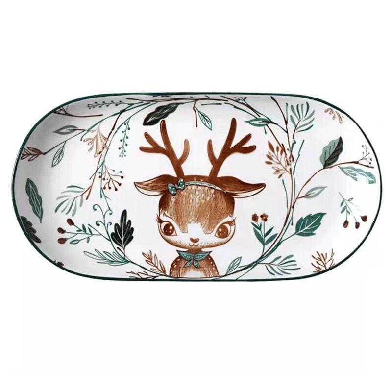 Zhishi Ceramic Deer Pattern Fish Plate Set