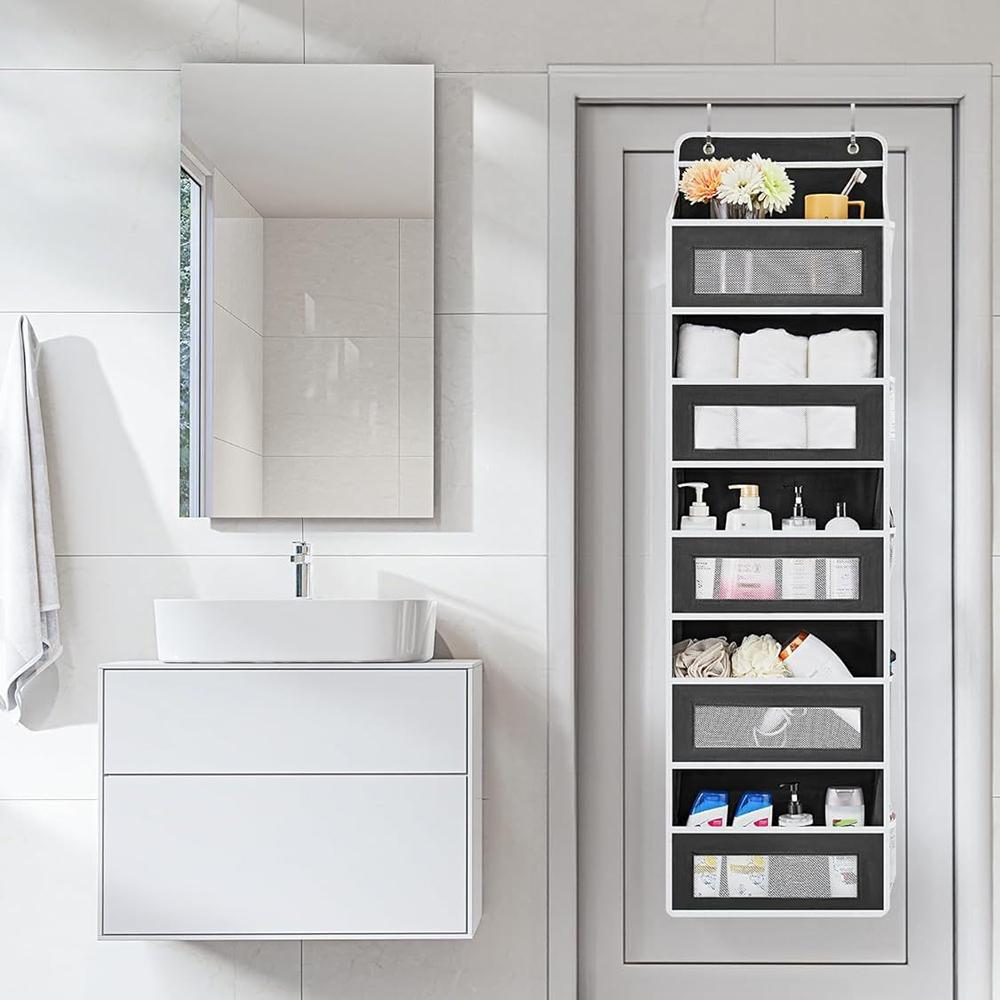 1 Piece 5-Layer Non-Woven Door Organizer Rack Large Capacity Hanging Storage Bag for Bathroom Bedroom Door Storage Solution