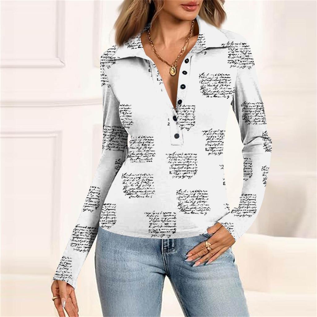 Women's Fashion Casual Printed V-Neck Long Sleeve Button-Down Top