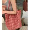 2025 New Trendy College Style Plaid Canvas Bag Female Tote Bag Casual Large-capacity Shopping Bag