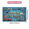 Masculine Father's Day Tapestry, Blue "Feliz Dia Del Padre" with Tools, Ties and Accessories, Festive Party Wall Art