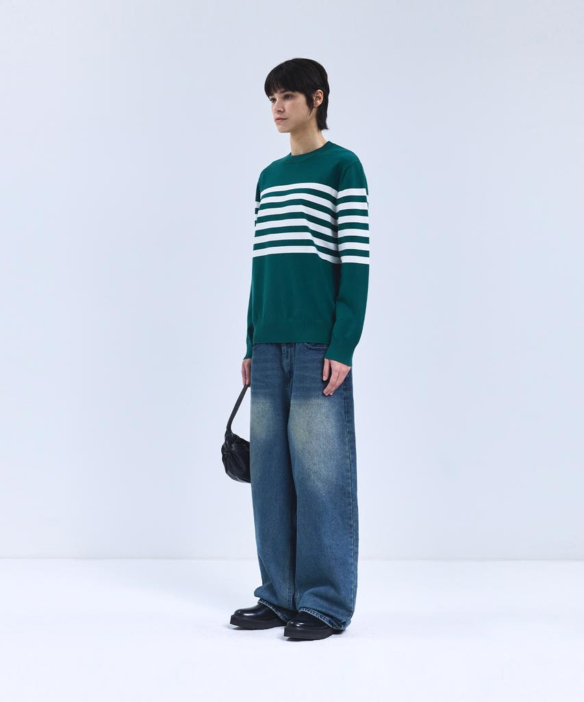 IRONYPORNO WHITELINE 86-Iroj366 Solid Striped Long Sleeve Knit Green