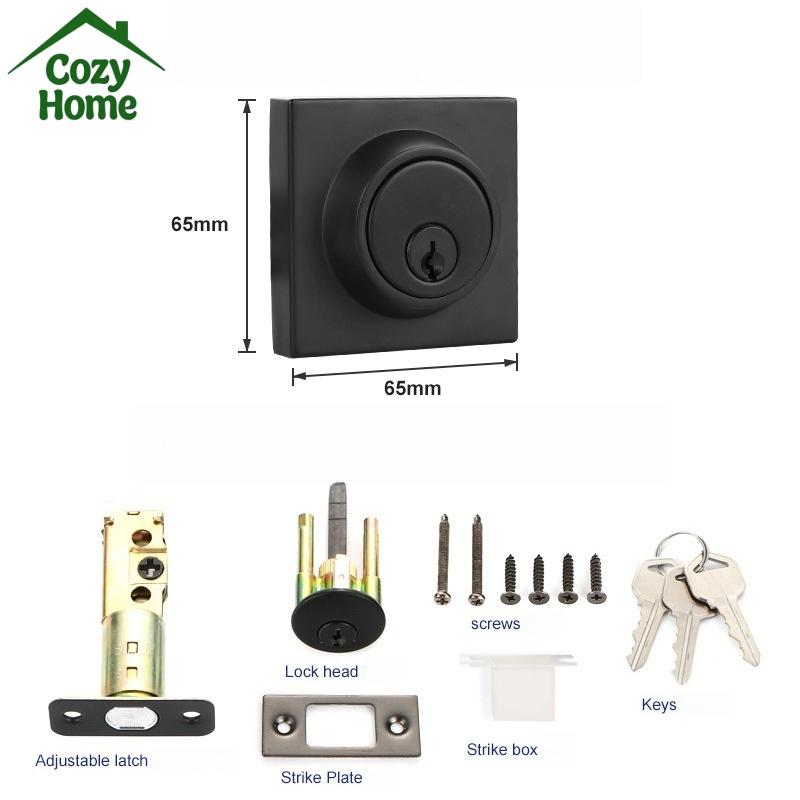 Heavy Duty Design Deadbolt Single Cylinder Deadbolt Lock Zinc Alloy Matte Black Square On-Hand Dead Bolt Lock with Key