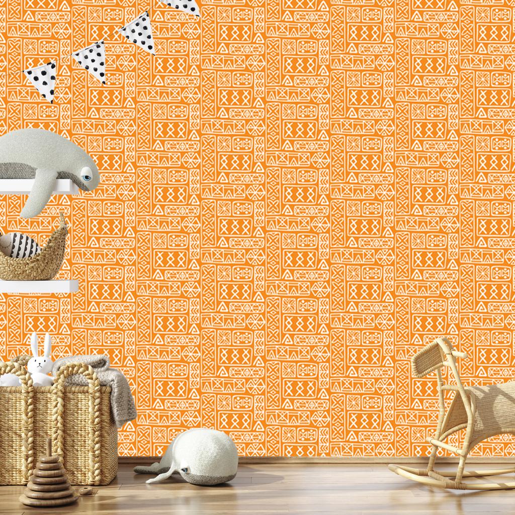 Polynesian Geometric Pattern Wallpaper Cream and Gold 50x1000