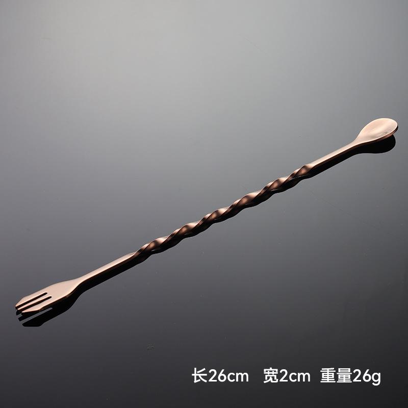 410 stainless steel twist shape long ice spoon bar spoon fork titanium plated PVD cocktail restaurant bar tableware