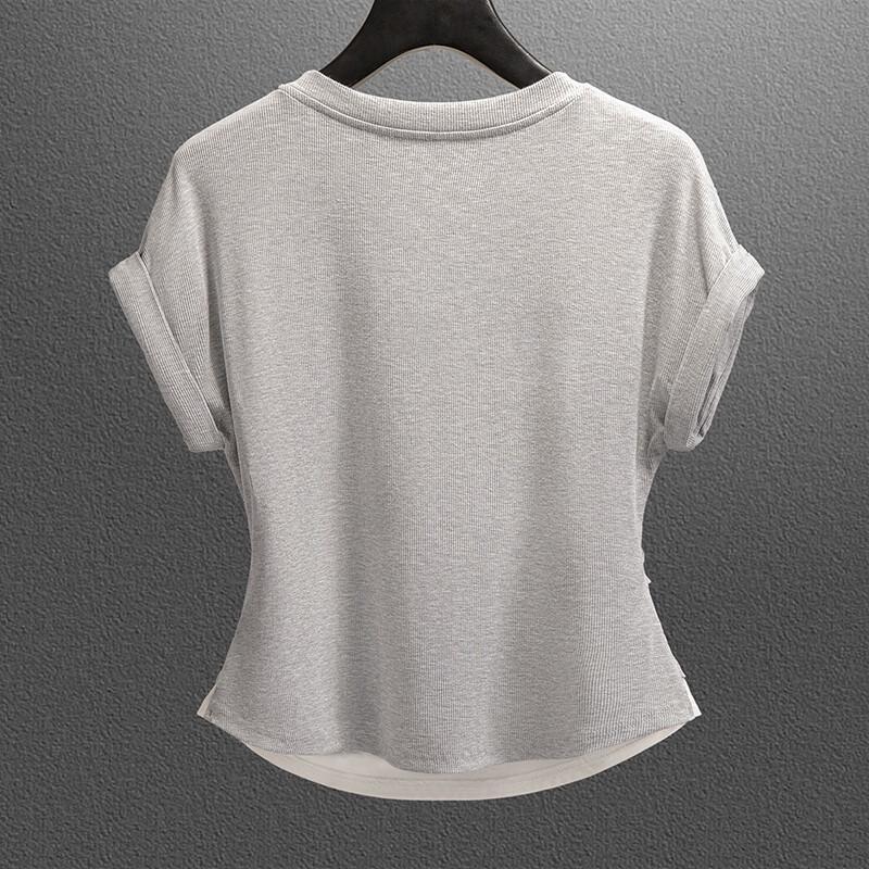 Sisbaisha Rhinestone Fake Two-Piece Slim T-Shirt