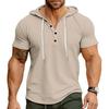 Men Top Hooded Drawstring Solid Short Sleeves Texture Pullover Waffle Color Slim Fit Casual Daily Wear Mid Length