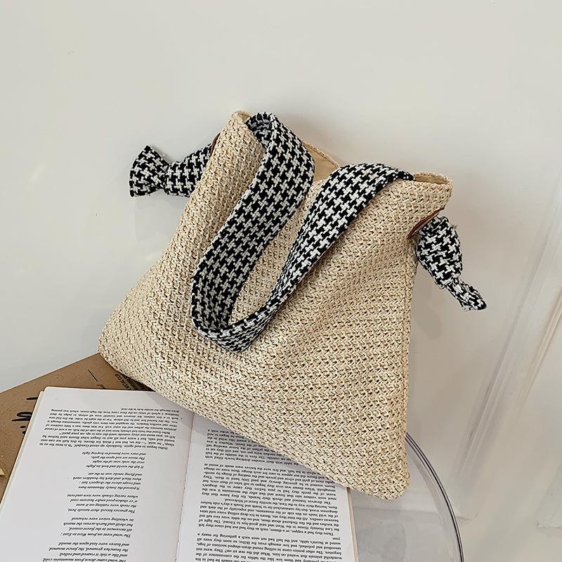 

Woven bag women s 2025 summer new simple wide shoulder straps seaside beach vacation straw woven shoulder underarm bag women