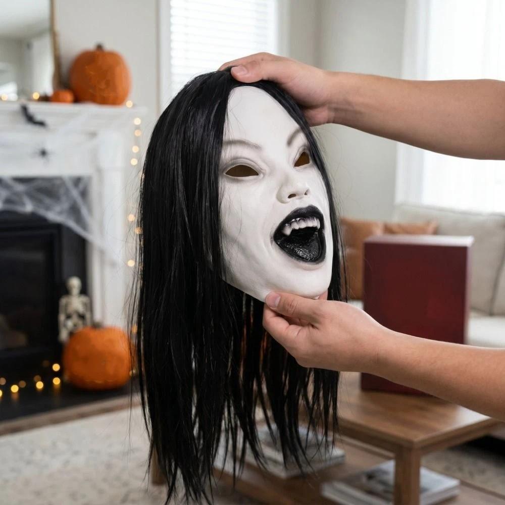 Latex Mask Halloween Decoration Long Hair Party Cosplay Costume Creepier Headgear  Ghost House