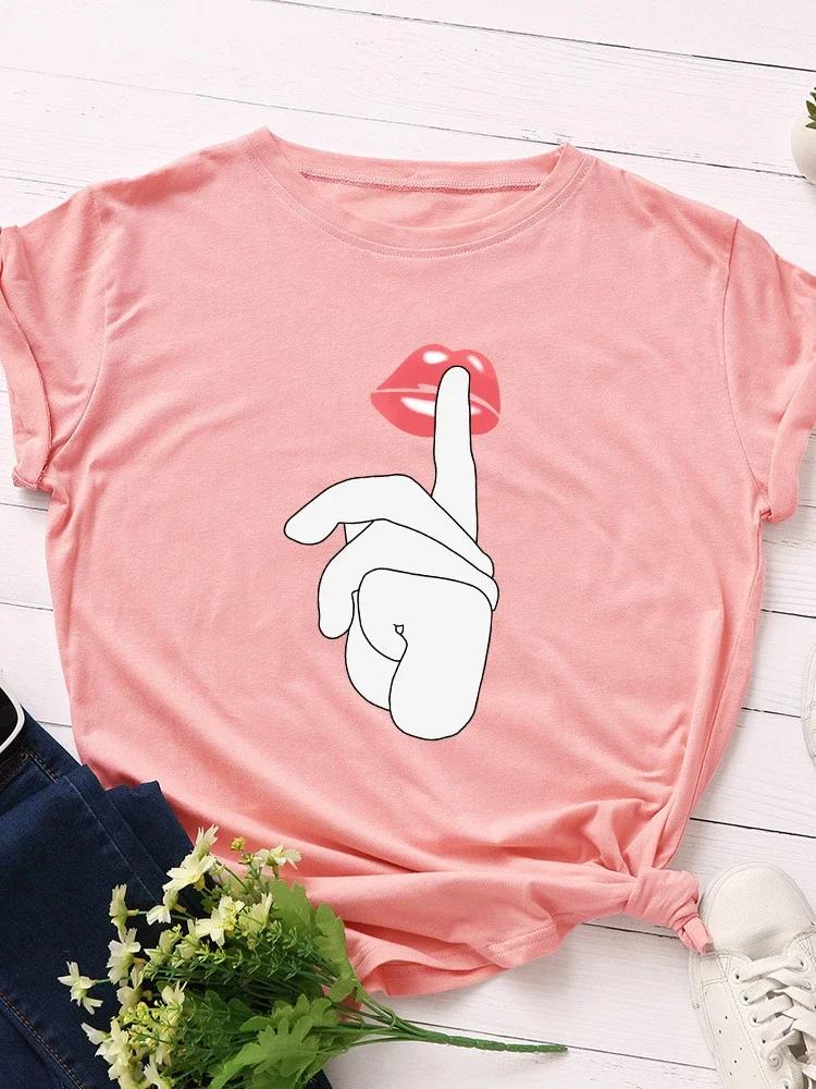 Zischen Zeichen Roter Lippenabdruck Damen T-Shirt Kurzarm O-Ausschnitt Locker Damen T-Shirt Damen T-Shirt Oberteile Kleidung Camisetas Mujer