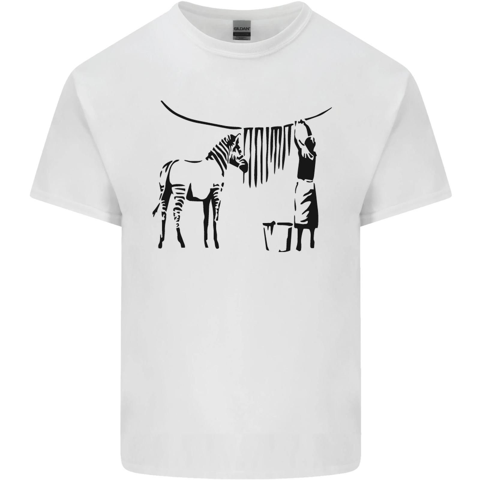 Banksy Zebra Stripes Mens Cotton T-Shirt Tee Top S разноцветный