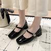 Fashion Retro Red Shoes Women Thick Heels Ankle Buckle Lolita Shoes Woman Student French Square Heel Shallow Mouth Single Shoe