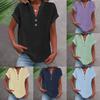 Summer Women Shirt With Stand Collar Short Sleeve Cotton Blended Fabric For Casual Wear