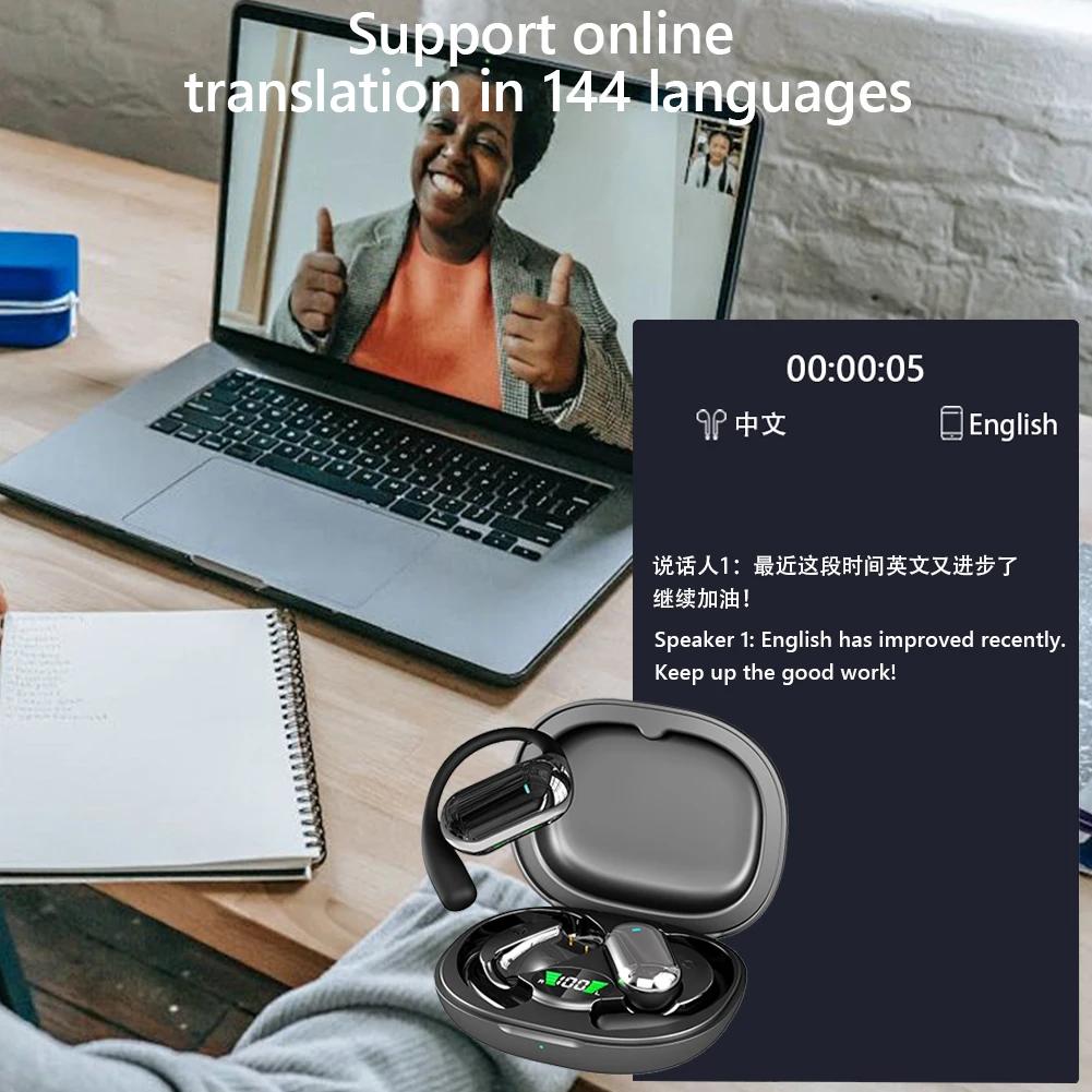 AI Translator Earbuds Real-Time Voice Translator 144 Languages Instant Translation Noise Canceling Wireless Bluetooth Headphones