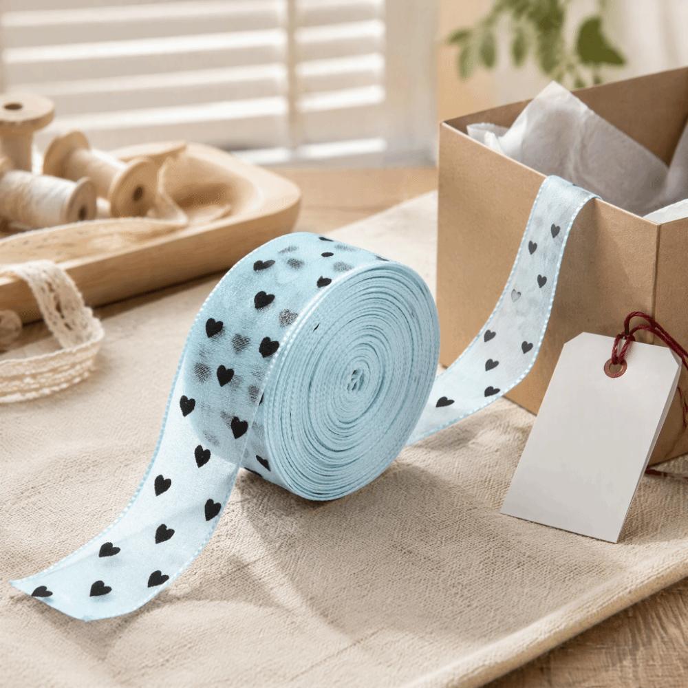 Heart Print Heart Ribbon Sheer Organza Craft Ribbon Gift Embellish Organza Tape Garment Trim