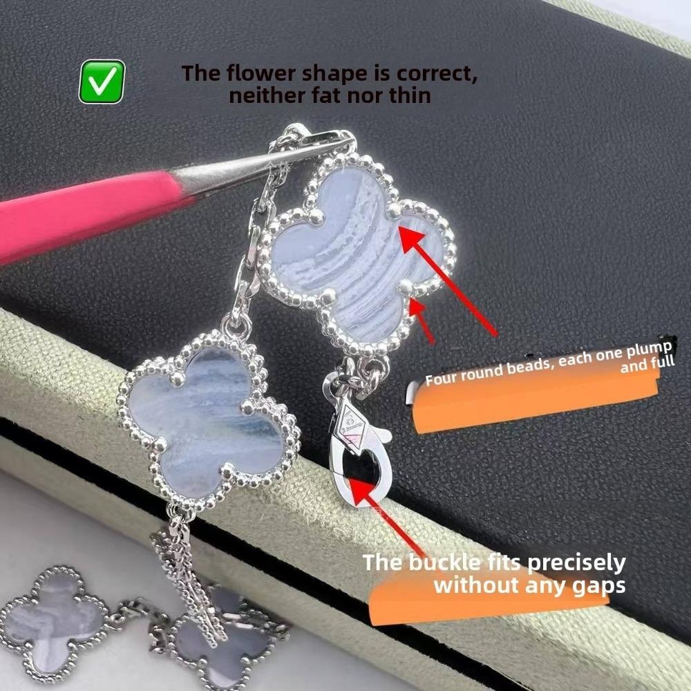 Bracelet Trèfle à Quatre Feuilles Version Haute Cinq Fleurs Calcédoine Violette Naturelle Gravé Laser CNC 18K Ne Se Décolore Pas Bracelet pour Dames