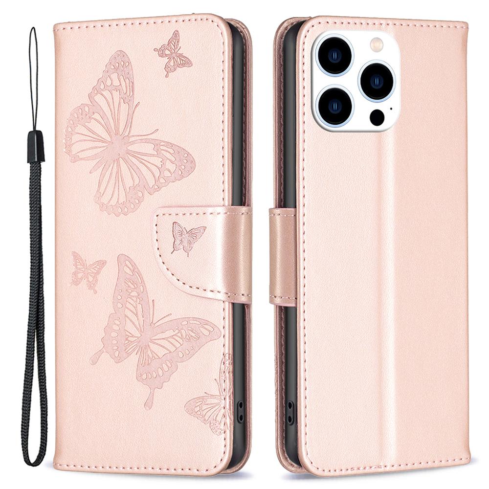 

Для iPhone 16 Pro Max чехол-кошелек кожаный чехол для телефона с принтом бабочки Rose Gold