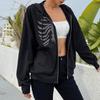 Y2K Rhinestone Skeleton Hoodies Women Gothic Black Red Zip-up Sweatshirts Female Retro Harajuku Hooded Coats Streetwear