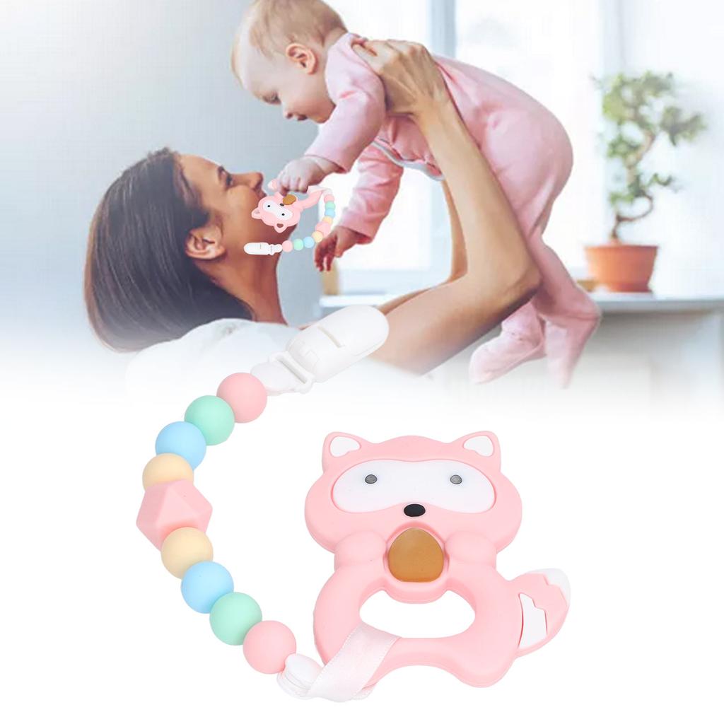 Baby Cartoon Teething Toy Food Grade Silicone Infant Chew Toy Shape and Chain Design