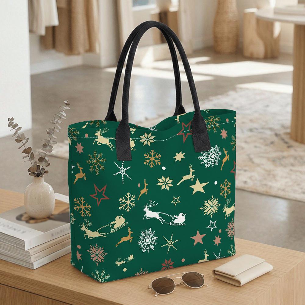 Christmas Green Pattern Tote Bag Large Capacity Fashion Shoulder Bag for Daily Use