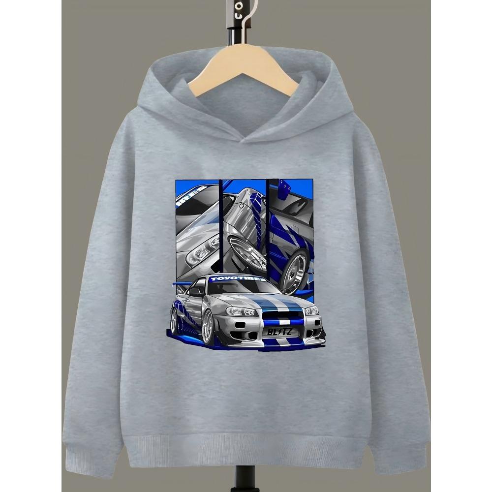 Racing Sports Car Print Children's Hooded Sweater Boys and Girls Birthday Gifts Casual and Comfortable Long-sleeved Tops