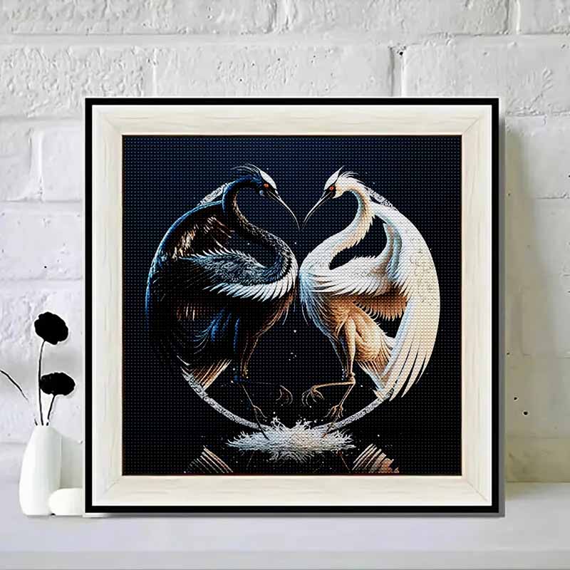 New Arrival 5D DIY Full Circle Diamond Painting "Black and White Double Cranes" Embroidery Cross Stitch Home Decor Gift