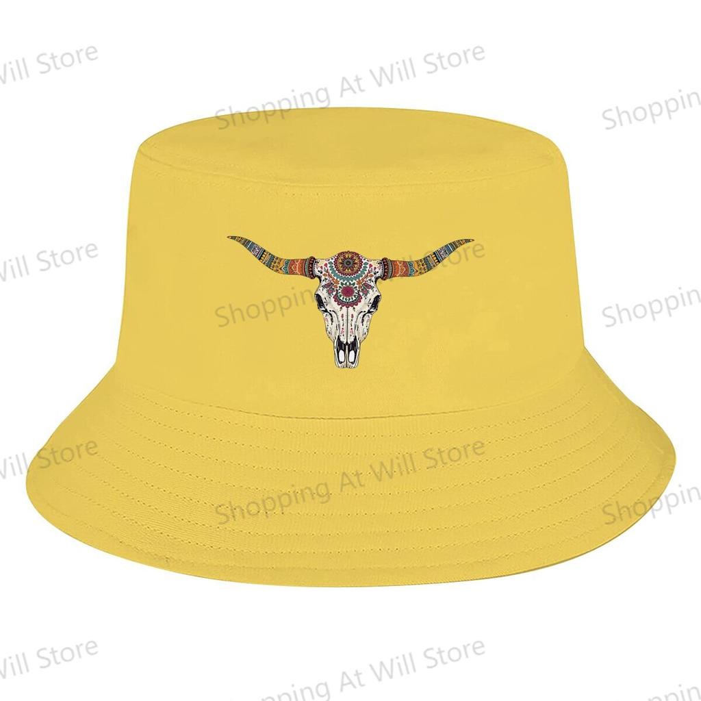 Boho Cow Skull Unisex Foldable fisherman hat  Men And Women Outdoor sports cap Creative Gift