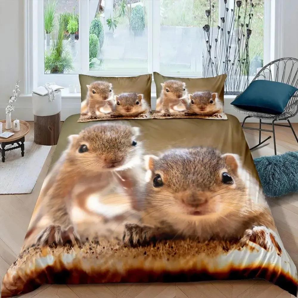 Cute Squirrel Duvet Cover Set Squirrel Bedding Sets 3D Animal Theme Comforter Cover For Boys Girls,Nature Theme Quilt Cover Set