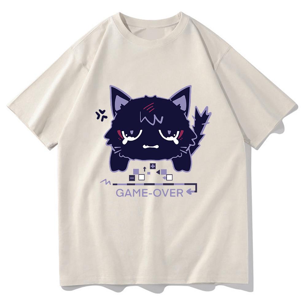 Genshin Impact Scaramouche Cat T Shirt Cute Fashion Men Aesthetic Graphic Wanderer Tshirt Unisex High Quality Cotton Tees Korea