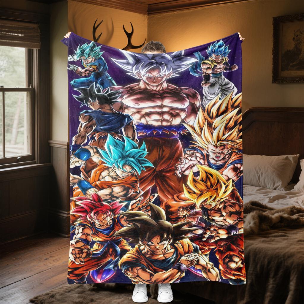 1 ks flanelová deka s potiskem DRAGON BALL, Vysoká kvalita, Pro všechna roční období, Domácí dekorace, Teplo a pohodlí, Perfektní jako vánoční dárky