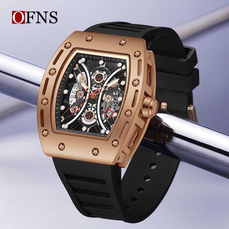 Oufannishi Men's Sport Quartz Barrel-Shaped Skeleton Calendar Watch