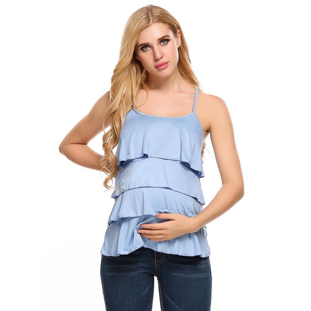 Ekoua Women Adjustable Spaghetti Straps Ruffle Maternity Nursing Vest