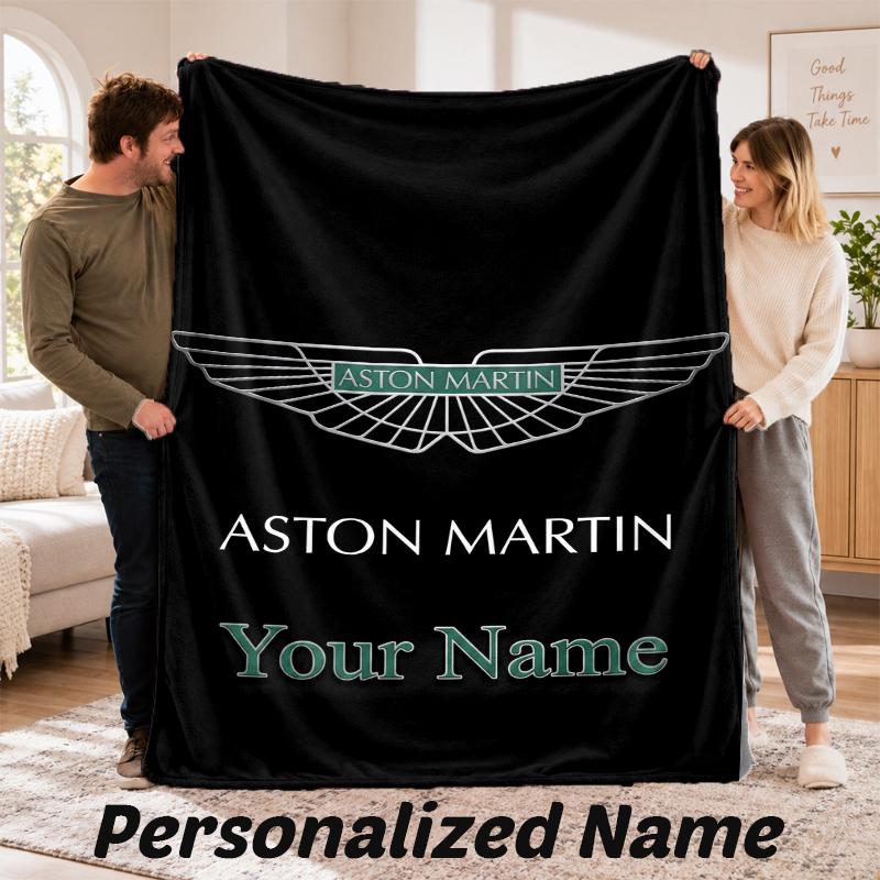 Aston Martin Personalized Flannel Blanket Custom Name Text Soft Throw Blanket Home Decor