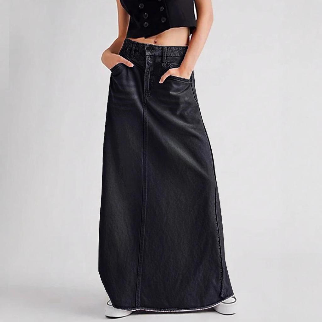 Women's High Waist Retro Denim A-line Skirt - Slimming Mid-length for Spring, Summer & Autumn