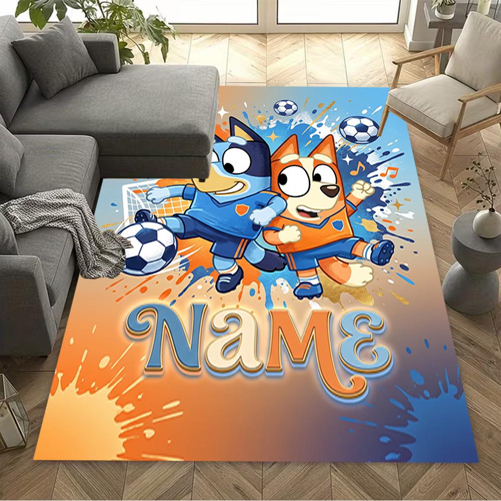 Soccer Fun Bluey Personalized Name Floor Rug Office Rug Perfect for Balcony Game Room Hallway Dormitory Anti-slip Rug Anime Office Decor Spiritual Gif