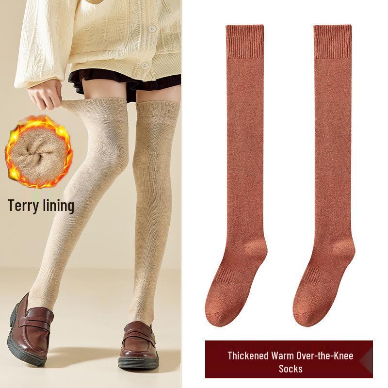 

Women s Over-the-Knee Thickened Terry Winter Socks - Warm Black Calf & Knee Protection Single Pack with Zipper Bag