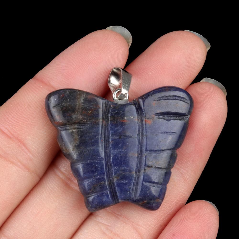 30pcs Mixed Stone Engraved 35mm Quartz Crystal Butterfly Pendant Natural Animal Guardian Necklace Pendants & Charms
