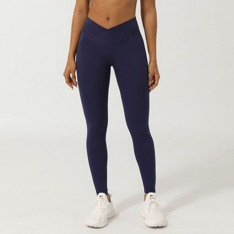 

Cross-Border Peach Hip Raise Fitness Pants Women s Tight Sports Leggings Running High Waist Sexy V Yoga Ninth Pants Tibetan Blue M (recommended 50.00 kg-55.00 kg