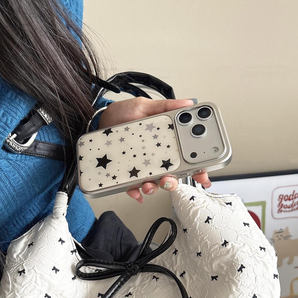 iPhone 17 Pro Max Case with Sweet & Cool Black Stars Design, Epoxy Electroplated Edge, Compatible with Apple 16/15 Pro