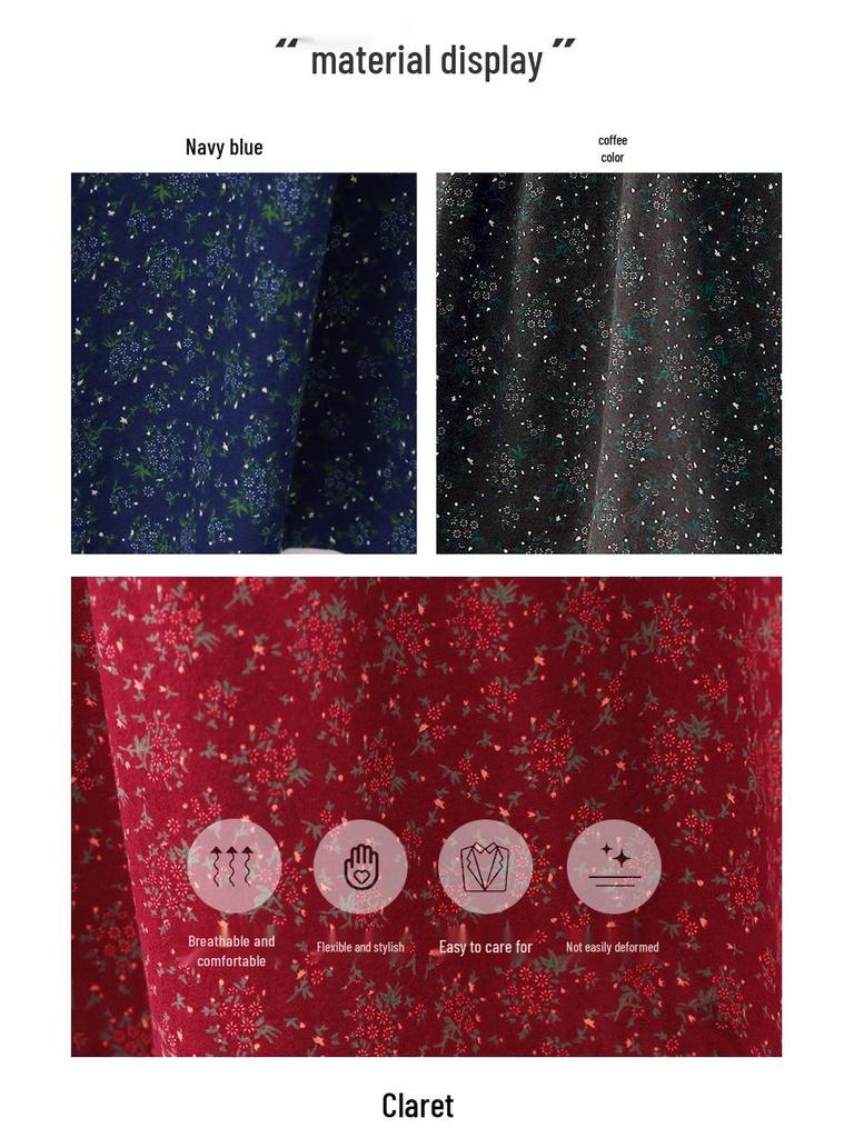 Damen Schlankmachendes Baumwoll-Blumenkleid mit Rüschenkragen - Frühling/Herbst 2025