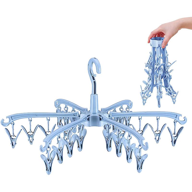 Uscător Portabil Rezistent la Vânt pentru Copii cu Clipsuri Multiple pentru Șosete Agățătoare Pliabilă Umeraș Pliabil pentru Depozitare Plastic Uscător Șosete