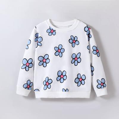 Sweatshirt For Kids 2-7 Years Kids Old Girl Round Neck Cute Flowers Print Long Sleeve Top Shirt