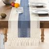 1pc Macrame Style Bicolor Stitching Table Runner, Boho Table Runners Long, Farmhouse Woven Home Decor For Restaurant