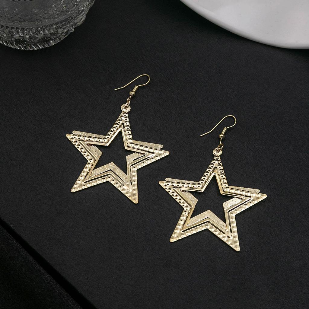 Simple Leaf Hollow Earrings, Exaggerated And Creative Multi-Layer Five-Pointed Star Long Fringed Earrings