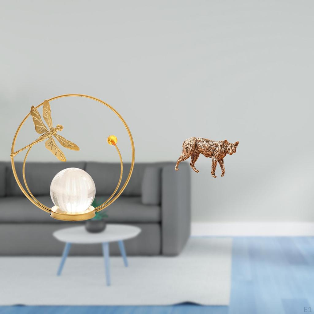 Crystal Ball Animal Brass Sculpture Figurine Desk Ornament Statue Stand Collectable Feng Shui Decor